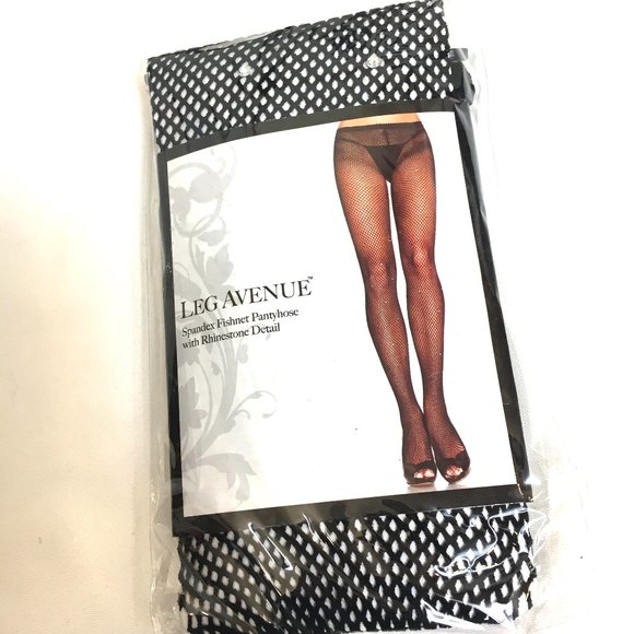 * Leg Avenue #9008 Rhinestone Spandex Fishnet Pantyhose Discontinued  NWT NOS - Picture 7 of 7